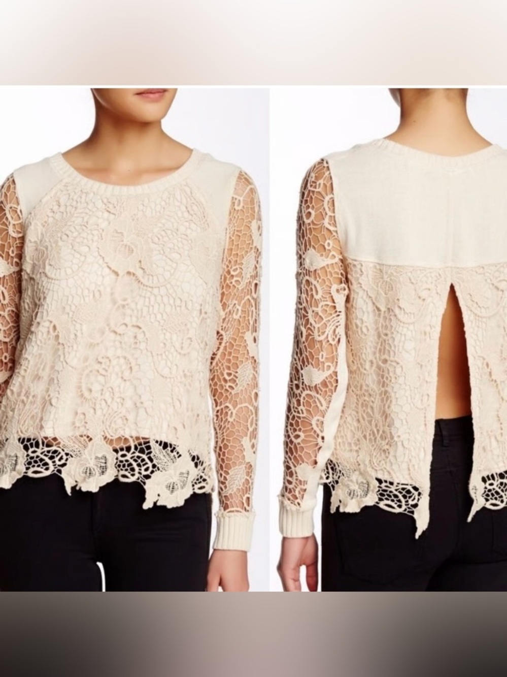 Free People Women's "Pretty Rad" cream crochet lace pullover sweater